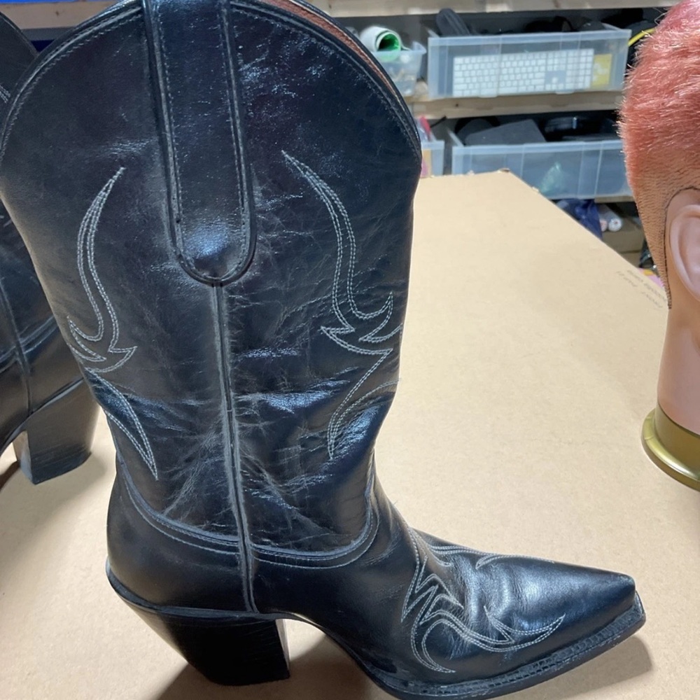 CABORCA Leather Cowboy Boots Women’s Zs 7.5 Black Embroidered - Picture 15 of 15